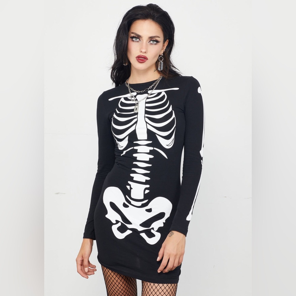 Disturbia Black and White Skeleton Print Midi Dress